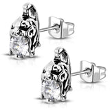 Stainless Steel 3D Spartan Warrior Skull Bone Helmet CZ Two-Tone Biker Stud Post Earrings - Comfort Zone Studios