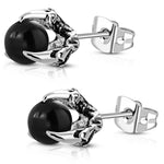 Stainless Steel 3D Dragon Talon Claw Crystal Ball Two-Tone Biker Stud Post Earrings - Comfort Zone Studios