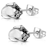 Stainless Steel 3D Dragon Talon Claw Crystal Ball Two-Tone Biker Stud Post Earrings - Comfort Zone Studios