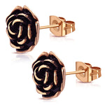 Stainless Steel Floral Rose Petal Two-Tone Button Stud Post Earrings - Comfort Zone Studios