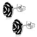 Stainless Steel Floral Rose Petal Two-Tone Button Stud Post Earrings - Comfort Zone Studios