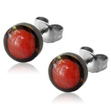 Natural Organic Coco Shell Inlay Stainless Steel Illusion Button Stud Post Earrings - Comfort Zone Studios