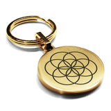 Stainless Steel Sacred Geometry Seed of Life Round Medallion Keychain