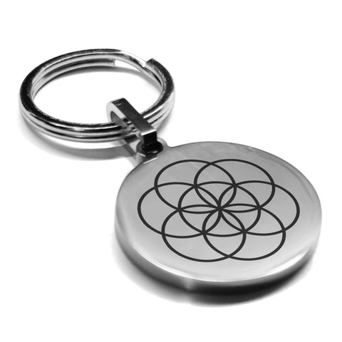 Stainless Steel Sacred Geometry Seed of Life Round Medallion Keychain
