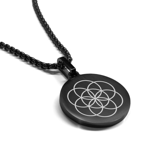 Stainless Steel Sacred Geometry Seed of Life Round Medallion Pendant
