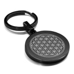 Stainless Steel Sacred Geometry Flower of Life Round Medallion Keychain