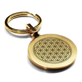 Stainless Steel Sacred Geometry Flower of Life Round Medallion Keychain