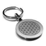 Stainless Steel Sacred Geometry Flower of Life Round Medallion Keychain