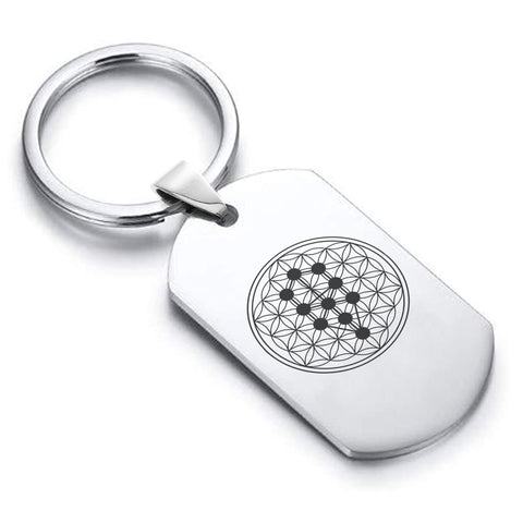 Stainless Steel Sacred Geometry Tree of Life Dog Tag Keychain - Comfort Zone Studios