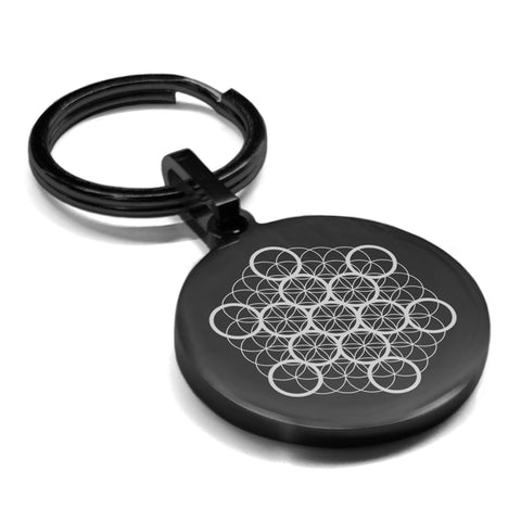 Stainless Steel Sacred Geometry Fruit of Life Round Medallion Keychain