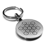 Stainless Steel Sacred Geometry Fruit of Life Round Medallion Keychain