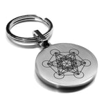 Stainless Steel Sacred Geometry Metatron's Cube Round Medallion Keychain