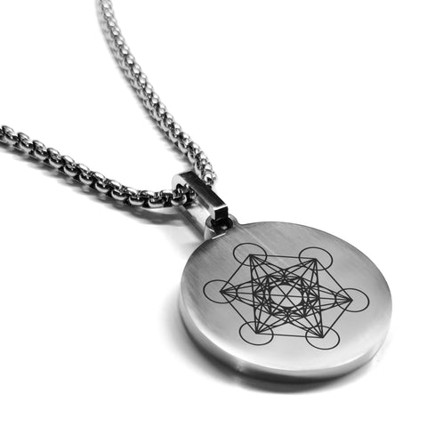 Stainless Steel Sacred Geometry Metatron's Cube Round Medallion Pendant