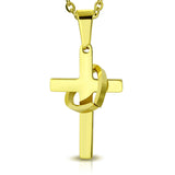 Stainless Steel Interlocking Open Cut-Out Love Heart Cross Charm Link Chain Necklace Pendant - Comfort Zone Studios