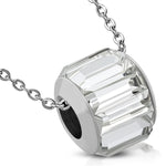 Stainless Steel Bead Barrel Baguette Crystals Charm Link Chain Necklace Pendant - Comfort Zone Studios
