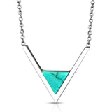 Stainless Steel Classic V Triangle Turquoise Stone Charm Link Chain Necklace Pendant - Comfort Zone Studios