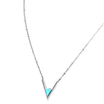 Stainless Steel Classic V Triangle Turquoise Stone Charm Link Chain Necklace Pendant - Comfort Zone Studios