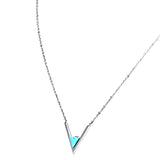 Stainless Steel Classic V Triangle Turquoise Stone Charm Link Chain Necklace Pendant - Comfort Zone Studios
