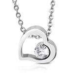 Stainless Steel Floating Open Love Heart Cubic ZIrconia Charm Link Chain Necklace Pendant - Comfort Zone Studios