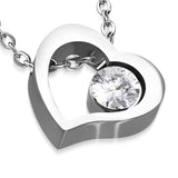 Stainless Steel Floating Open Love Heart Cubic ZIrconia Charm Link Chain Necklace Pendant - Comfort Zone Studios