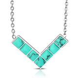 Stainless Steel Minimalist V Triangle Square Turquoise Stone Charm Link Chain Necklace - Comfort Zone Studios