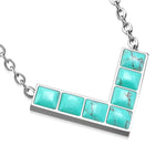 Stainless Steel Minimalist V Triangle Square Turquoise Stone Charm Link Chain Necklace - Comfort Zone Studios