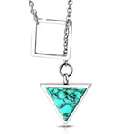 Stainless Steel Interlocking Square Triangle Turquoise Stone Charm Link Chain Necklace - Comfort Zone Studios