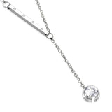 Stainless Steel Screw Bar Cubic Zirconia Circle Charm Y Necklace Pendant Chain - Comfort Zone Studios
