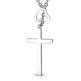 Stainless Steel Interlocking Open Love Heart Minimalist Cross Charm Link Chain Necklace Pendant - Comfort Zone Studios