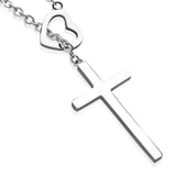 Stainless Steel Interlocking Open Love Heart Minimalist Cross Charm Link Chain Necklace Pendant - Comfort Zone Studios
