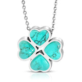 Stainless Steel Four Leaf Clover Shamrock Love Heart Turquoise Stone Floral Charm Chain Necklace Pendant - Comfort Zone Studios