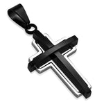 Stainless Steel Two-Tone Open Floating Geometric Double Cross Pendant Necklace - Comfort Zone Studios