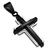Stainless Steel Two-Tone Open Floating Geometric Double Cross Pendant Necklace - Comfort Zone Studios