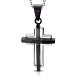 Stainless Steel Two-Tone Open Floating Geometric Double Cross Pendant Necklace - Comfort Zone Studios
