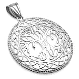 Stainless Steel Cut-Out Bodhi Tree of Life Celtic Knot Medallion Round Circle Pendant Necklace - Comfort Zone Studios