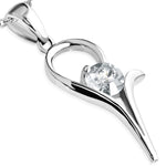 Stainless Steel Floral Teardrop Cubic Zirconia Tension Charm Pendant Necklace - Comfort Zone Studios