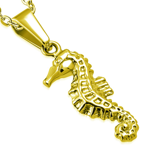 Stainless Steel 3D Seahorse Marine Fish Charm Pendant Necklace - Comfort Zone Studios