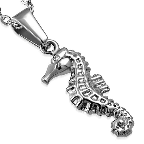 Stainless Steel 3D Seahorse Marine Fish Charm Pendant Necklace - Comfort Zone Studios