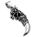 Stainless Steel Two-Tone 3D Celestial Dragon Horn Antique Biker Pendant Necklace - Comfort Zone Studios