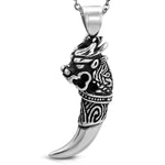 Stainless Steel Two-Tone 3D Celestial Dragon Horn Antique Biker Pendant Necklace - Comfort Zone Studios