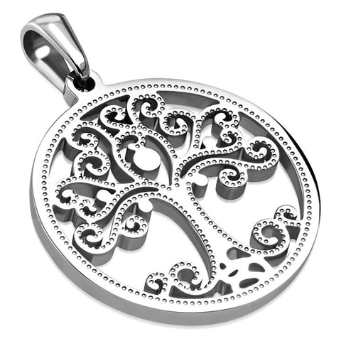 Stainless Steel Tree of Life Celtic Spiral Cut-Out Circle Round Charm Medallion Pendant Necklace - Comfort Zone Studios