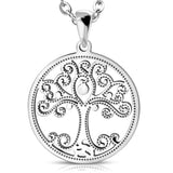 Stainless Steel Tree of Life Celtic Spiral Cut-Out Circle Round Charm Medallion Pendant Necklace - Comfort Zone Studios