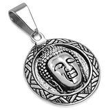 Stainless Steel Buddha Weave Circle Round Charm Buddhist Talisman Medallion Pendant Necklace - Comfort Zone Studios