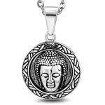 Stainless Steel Buddha Weave Circle Round Charm Buddhist Talisman Medallion Pendant Necklace - Comfort Zone Studios
