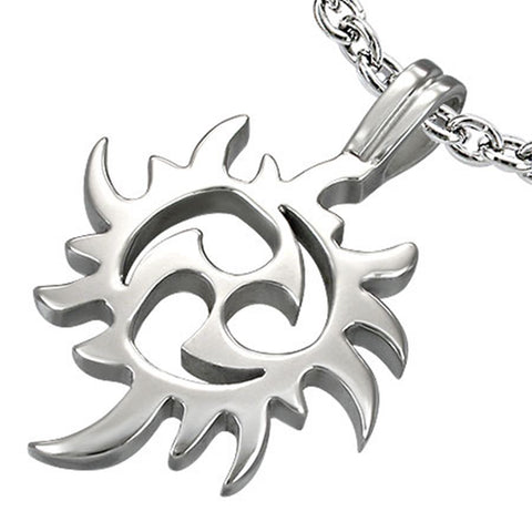 Stainless Steel Tribal Viking Triskelion Sun Rune Symbol Cut-Out Charm Pendant Necklace - Comfort Zone Studios