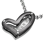 Stainless Steel Two-Tone Open Floating Love Heart Cubic Zirconia Charm Screw Pendant Necklace - Comfort Zone Studios