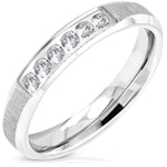 Stainless Steel Contemporary Satin Finish Cubic Zirconia Wedding Band Ring - Comfort Zone Studios
