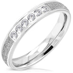 Stainless Steel Contemporary Sandblasted Cubic Zirconia Wedding Band Ring - Comfort Zone Studios