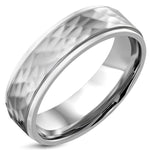 Stainless Steel Hammered Finish Flat Comfort Fit Wedding Band Ring - Comfort Zone Studios