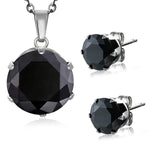 Stainless Steel Prong-Set Cubic Zirconia Round Circle Charm Chain Necklace &amp; Stud Earrings Set - Comfort Zone Studios